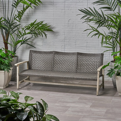 Outdoor Acacia Wood Wicker 3 Seater Sofa dark brown HouseOfZazla on Tampa Home & Garden Store