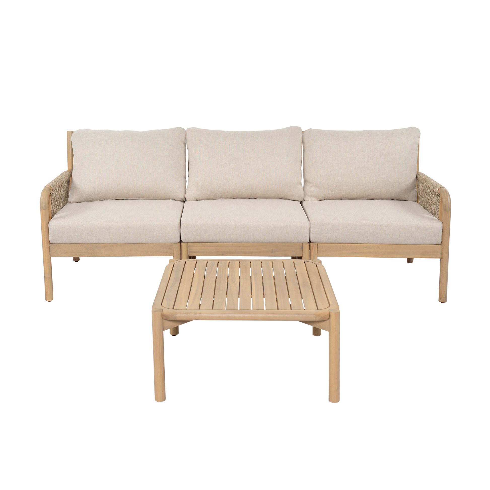 Casper 3-Seater Sofa and Coffee Table 2-Piece Set beige cushions on a wood frame HouseOfZazla on Tampa Home & Garden Store
