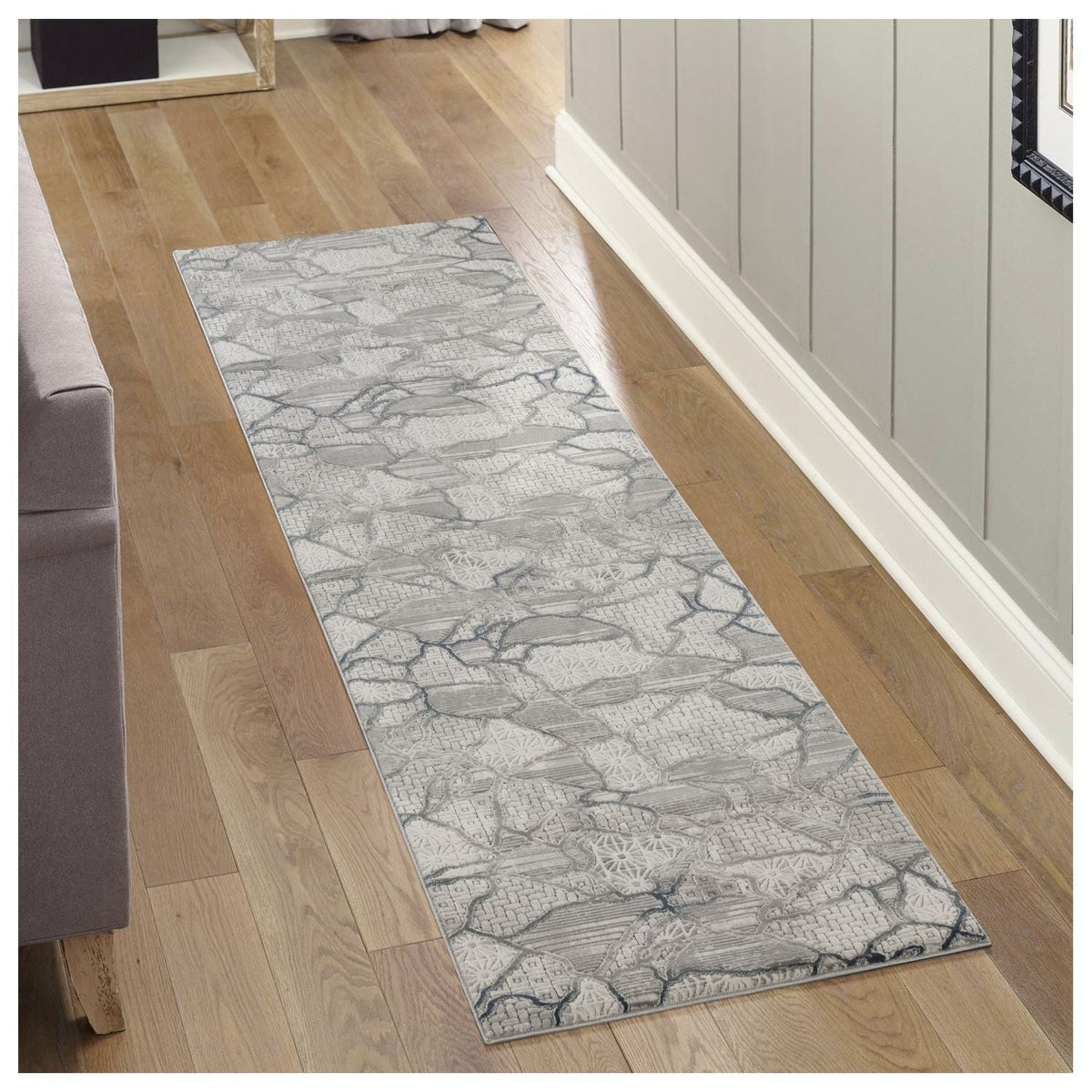 Contemporary geometric gray texture area rug by HouseOfZazla for hallway decor on Tampa Home & Garden Store