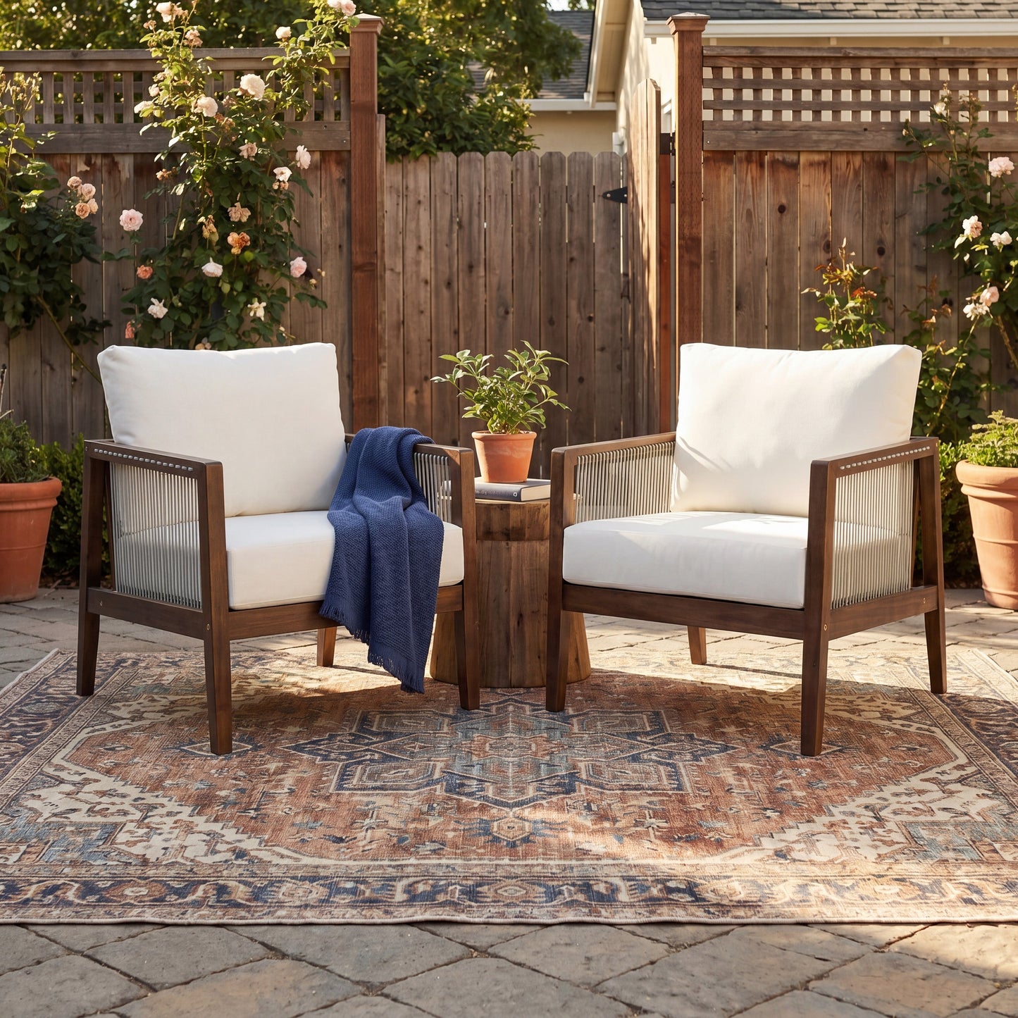 Outdoor Acacia Wood Club Chairs with Rope Back