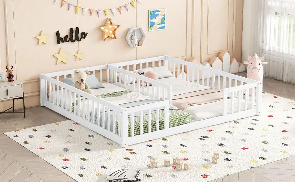 Double Floor Bed with Fence and Guardrails