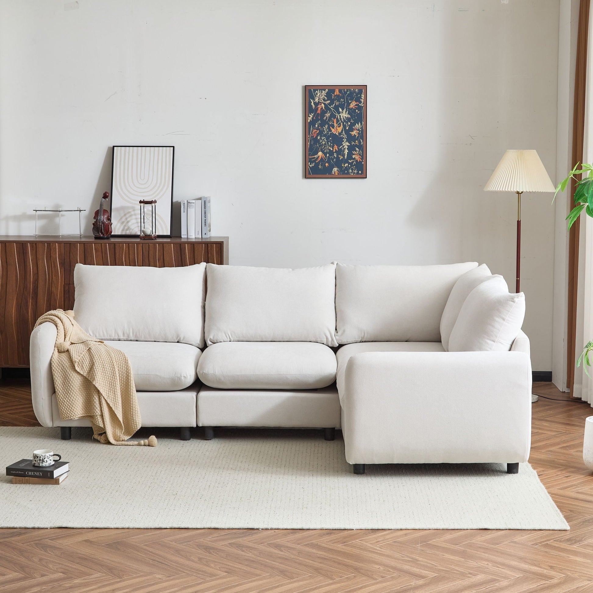 Modular Free Combination Sectional Sofa Couch by HouseOfZazla in cream fabric stationary on Tampa Home & Garden Store