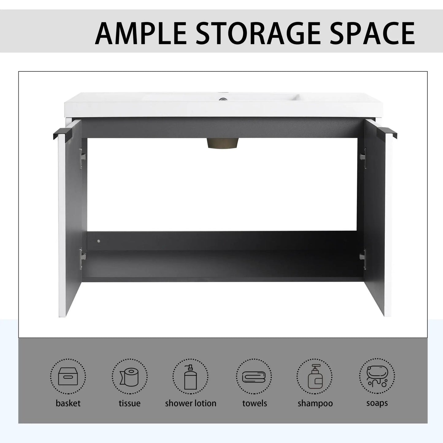 Modern Wall Mounted Vanity With Resin Double Sink