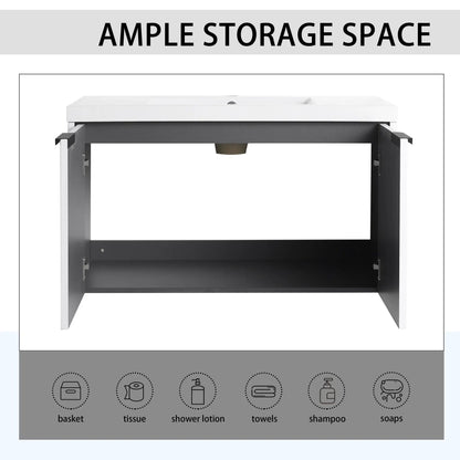 Modern Wall Mounted Vanity With Resin Double Sink