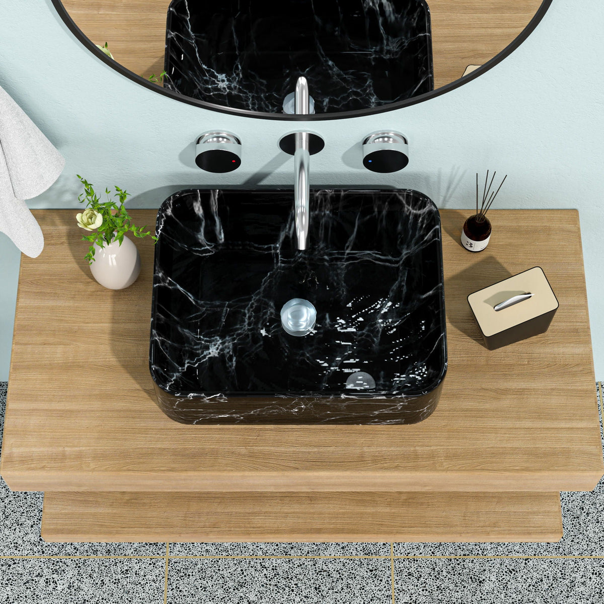 Rectangular vanity bowl sink in black gray marble with faucet on vanity HouseOfZazla on Tampa Home & Garden Store