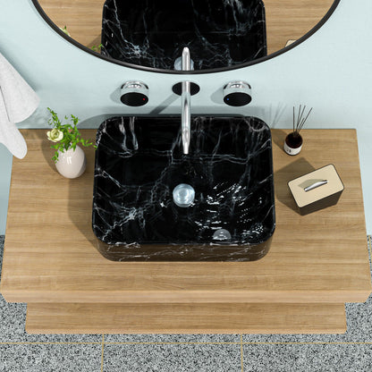 Rectangular vanity bowl sink in black gray marble with faucet on vanity HouseOfZazla on Tampa Home & Garden Store