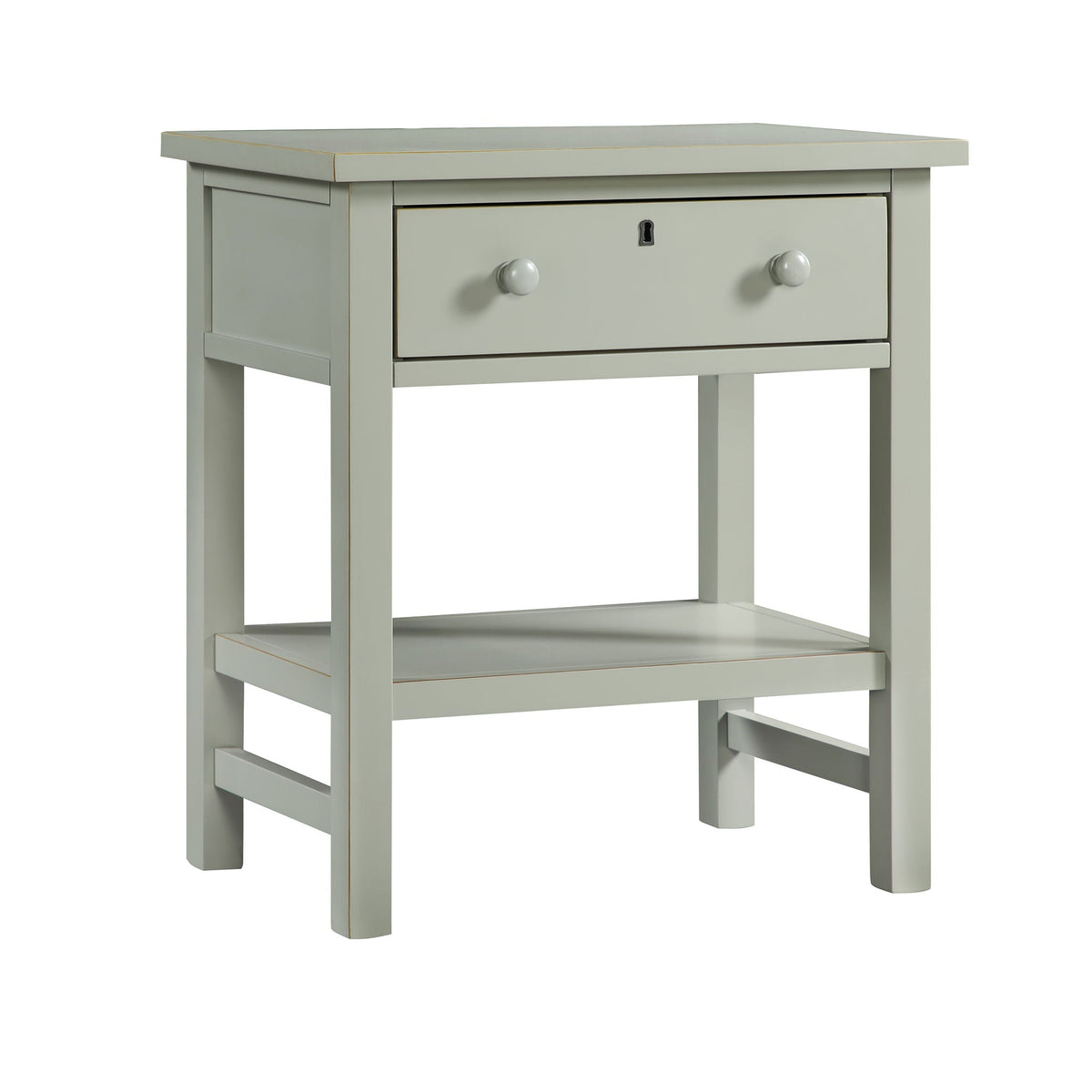 Finley 1-Drawer Storage Nightstand with Open Shelf in sage gray finish, two round knobs on Tampa Home & Garden Store