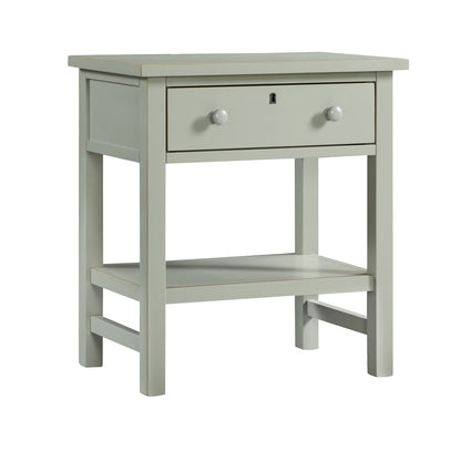 Finley 1-Drawer Storage Nightstand with Open Shelf in sage gray finish, two round knobs on Tampa Home & Garden Store