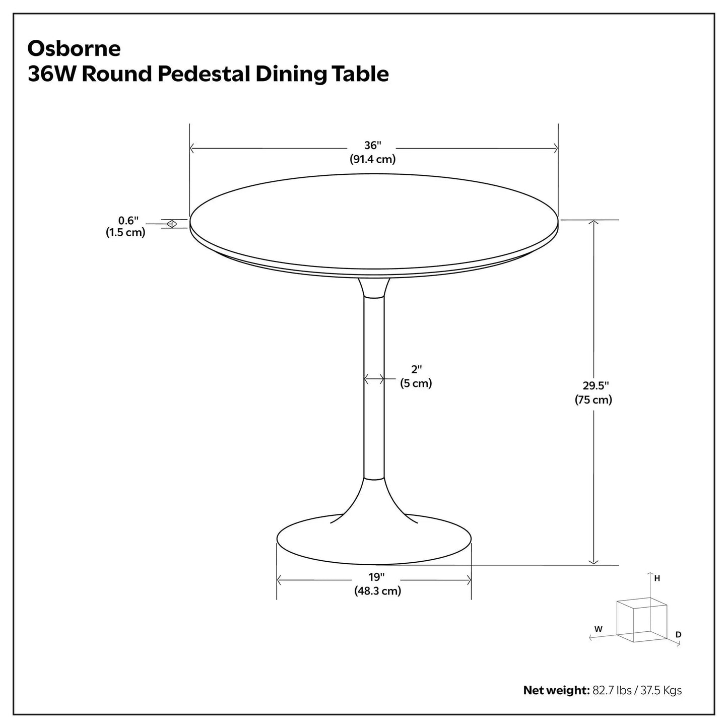 Osborne 36W Round Pedestal Dining Table Unique Piece Furniture, 36-in diameter round table on Tampa Home & Garden Store