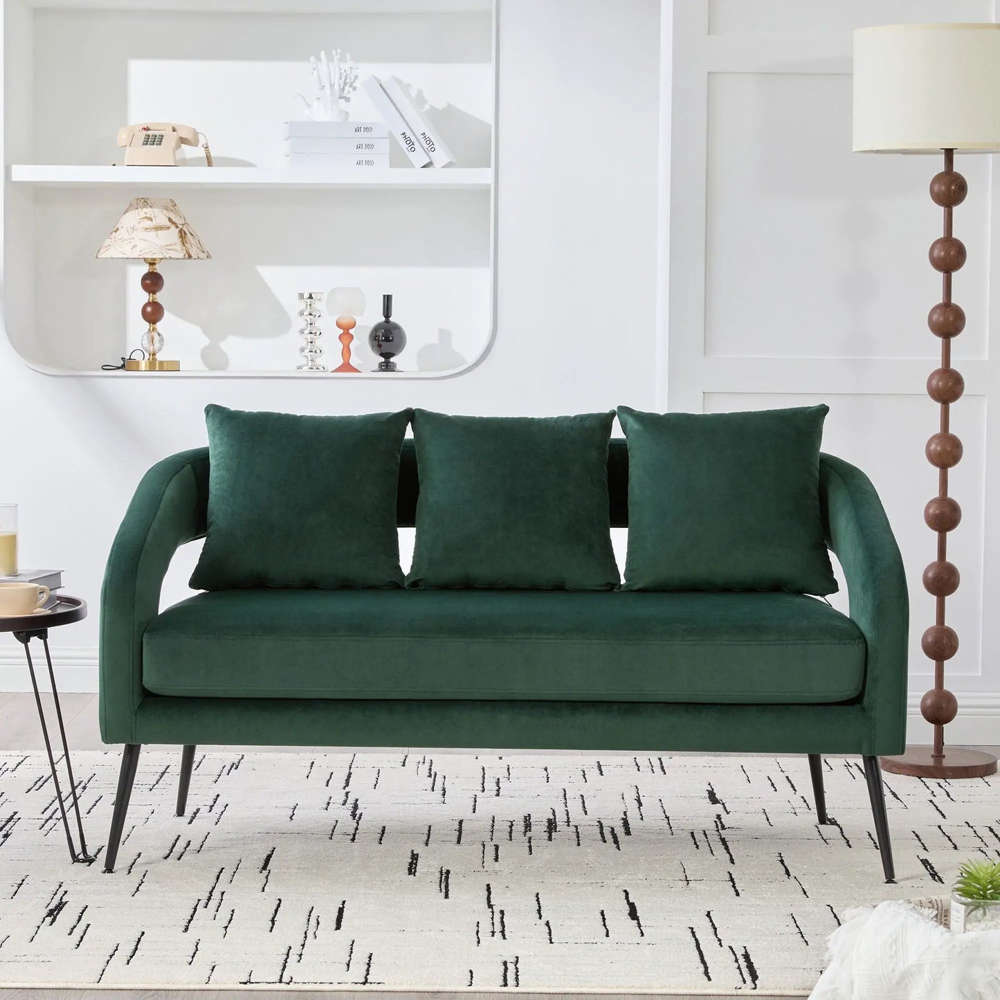 Open Back Loveseat Settee With Three Pillows