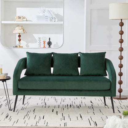 Open Back Loveseat Settee With Three Pillows