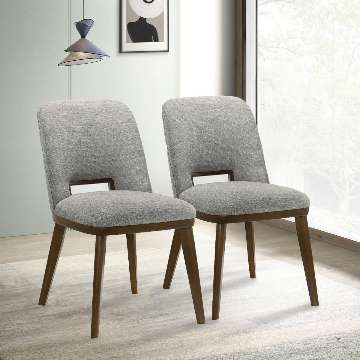 Modern dining chair set of 2 with walnut base in gray fabric HouseOfZazla on Tampa Home & Garden Store