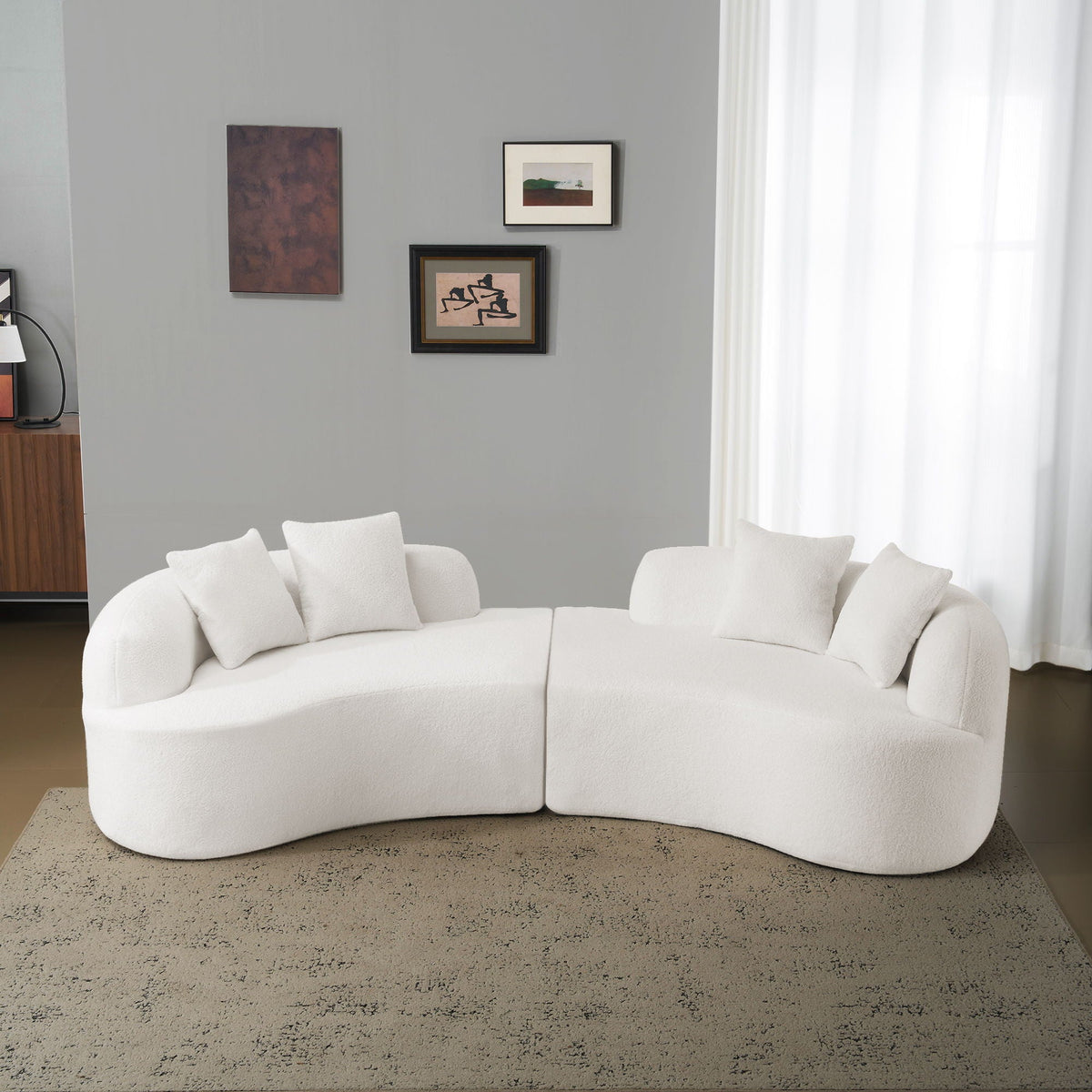Curved 4 Seater Full Compression Sponge Sofa white upholstery stationary sofa by HouseOfZazla on Tampa Home & Garden Store