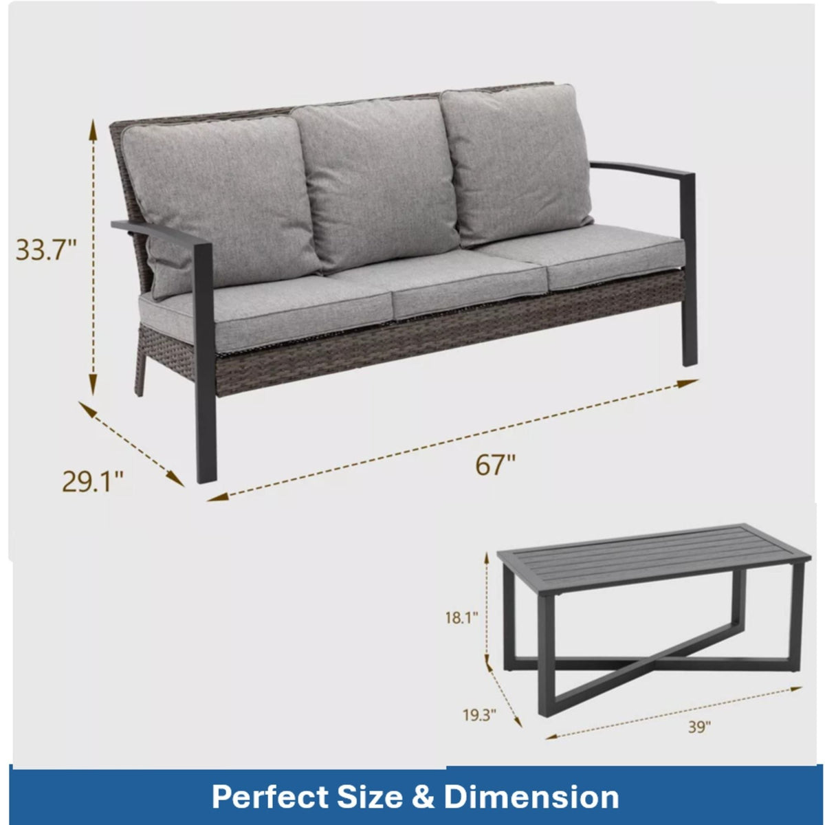 2 Piece Outdoor Patio Set with Cushions gray wicker sofa & coffee table HouseOfZazla on Tampa Home & Garden Store