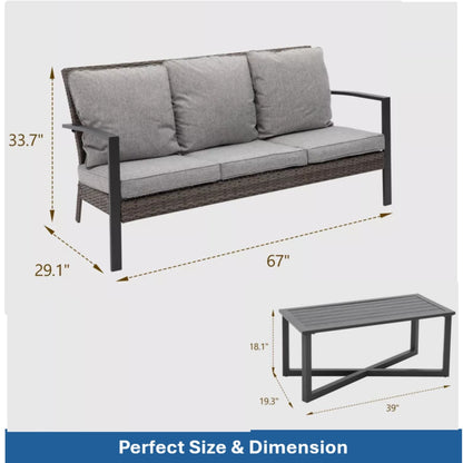 2 Piece Outdoor Patio Set with Cushions gray wicker sofa & coffee table HouseOfZazla on Tampa Home & Garden Store