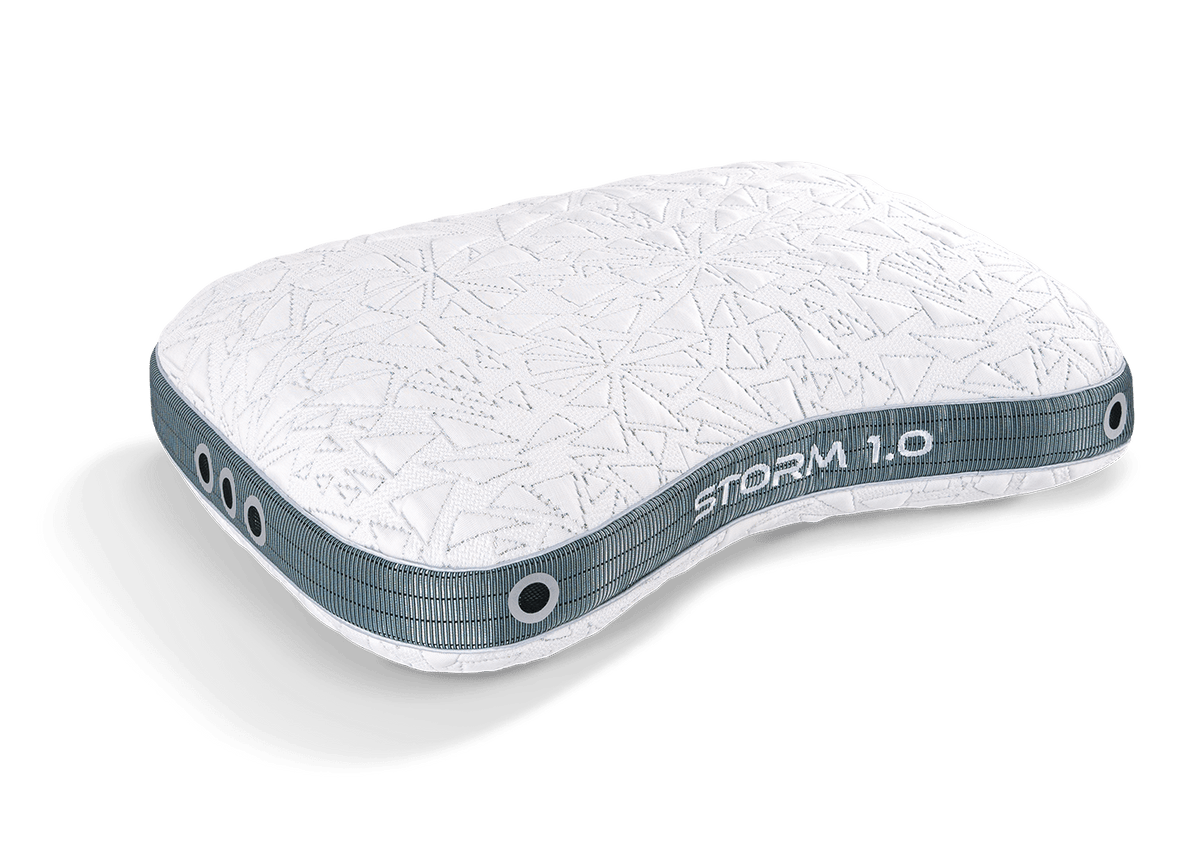 BedGear Storm Cuddle Curve Pillow white quilted backrest with blue-gray band HouseOfZazla on Tampa Home & Garden Store