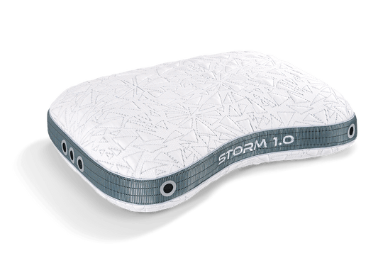 BedGear Storm Cuddle Curve Pillow white quilted backrest with blue-gray band HouseOfZazla on Tampa Home & Garden Store