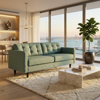Talmadge Sofa teal-green textured fabric with tufted cushions by HouseOfZazla on Tampa Home & Garden Store