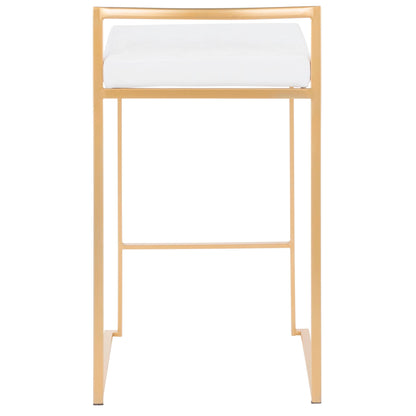 Fuji Contemporary Glam Counter Stool 2-pack with gold frame and white cushion HouseOfZazla on Tampa Home & Garden Store