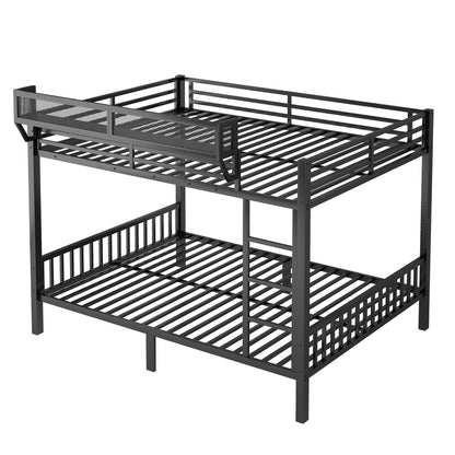 Queen over Queen bunk bed frame in black metal with ladder and storage shelf on Tampa Home & Garden Store