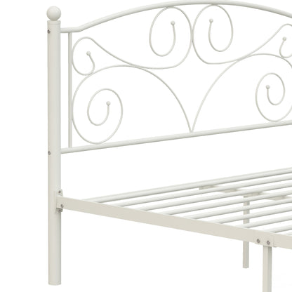 Queen size metal bed frame with ornate headboard and footboard in white finish HouseOfZazla on Tampa Home & Garden Store