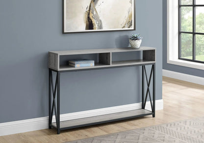 Accent console table grey wood with black metal legs and two cubbies Unique Piece Furniture on Tampa Home & Garden Store