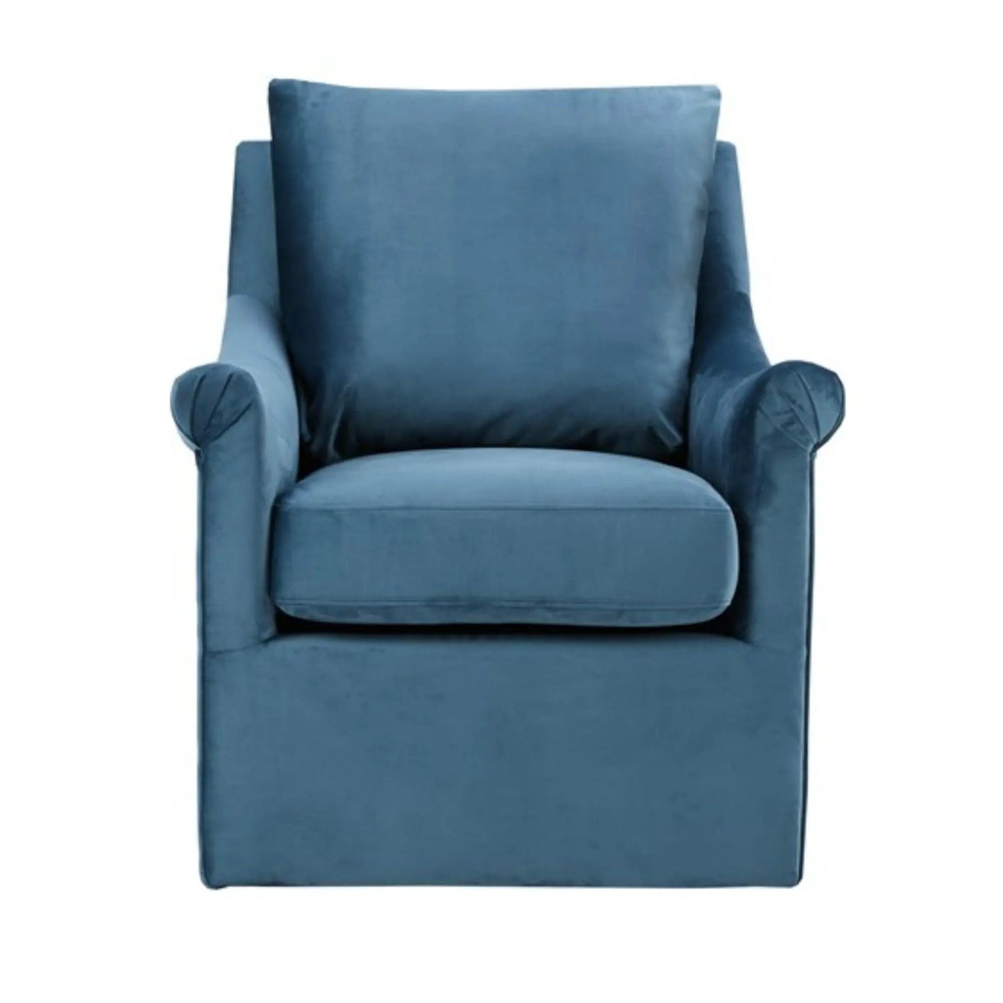 Blue Velvet Swivel Chair with Curved Arms