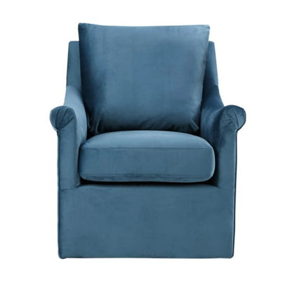 Blue Velvet Swivel Chair with Curved Arms