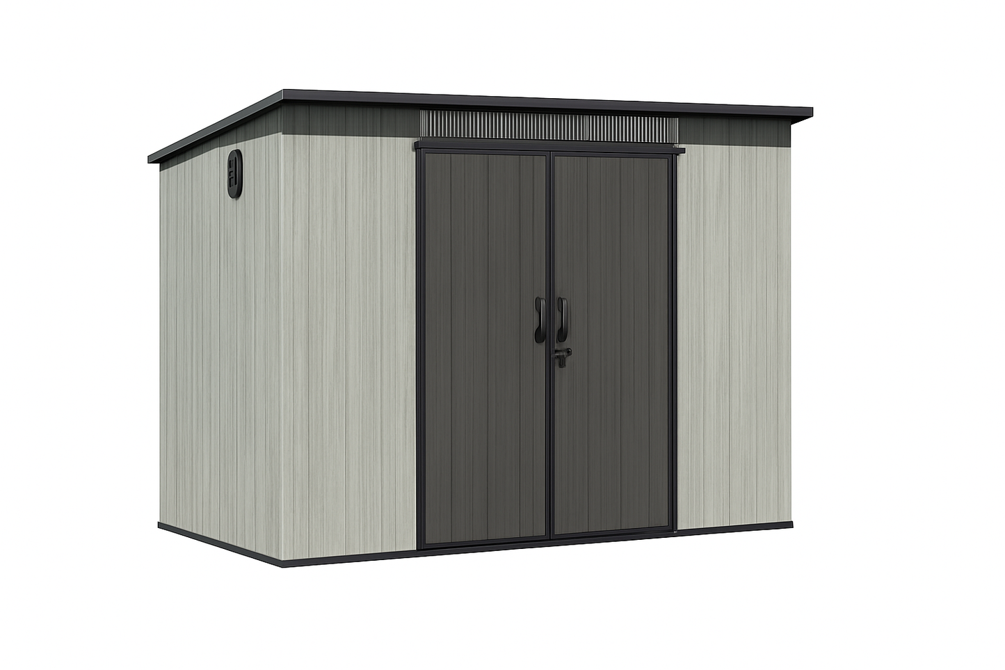 6x11ft outdoor resin storage shed by HouseOfZazla with light gray siding and black doors on Tampa Home & Garden Store