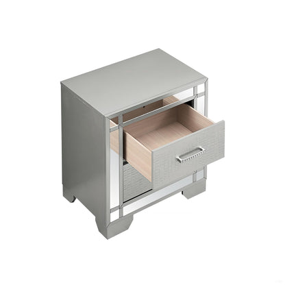 Silver champagne mirrored accent nightstand by HouseOfZazla Madison with wood interior on Tampa Home & Garden Store