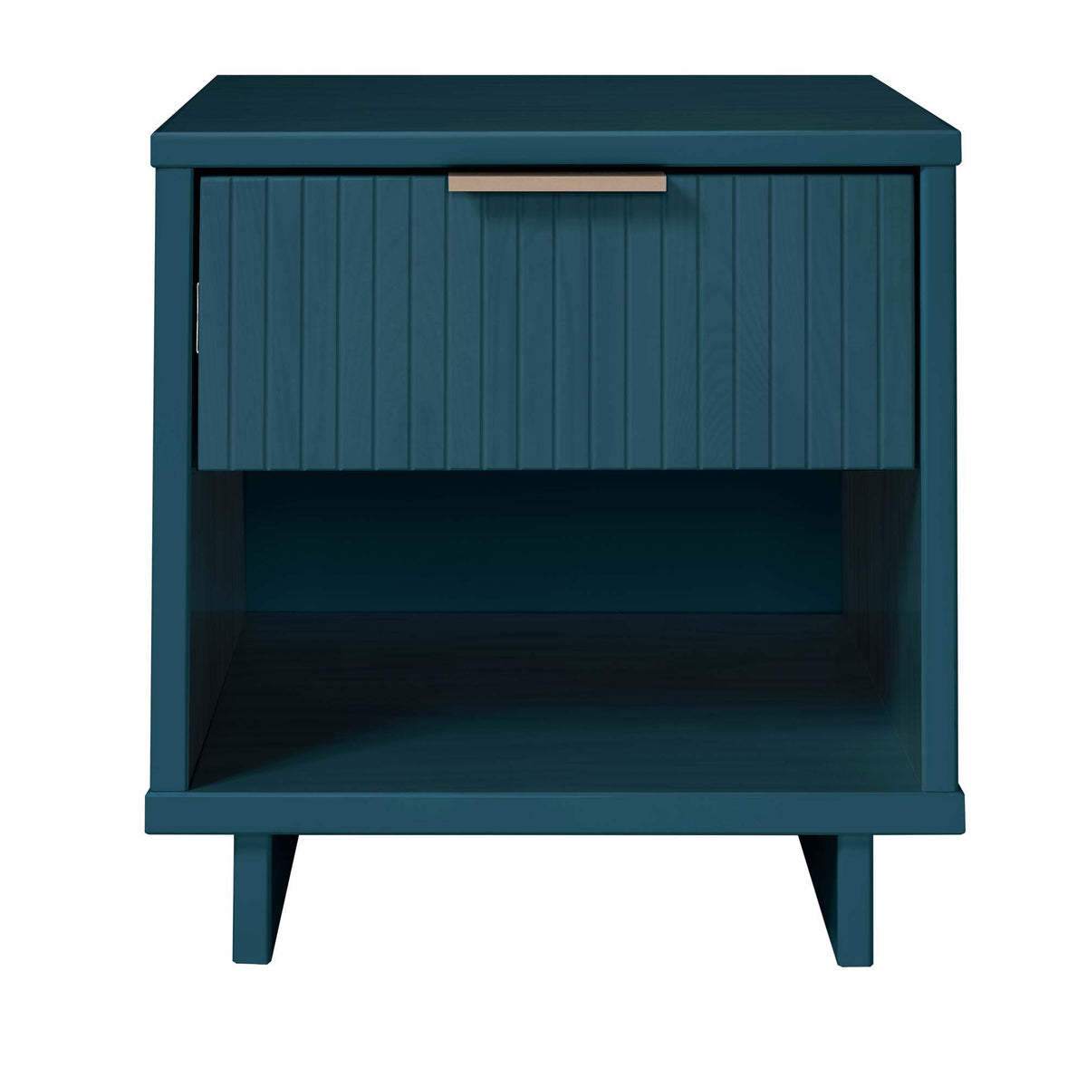 Granville nightstand with 1 drawer in teal blue solid wood, beadboard front and brass bar pull on Tampa Home & Garden Store