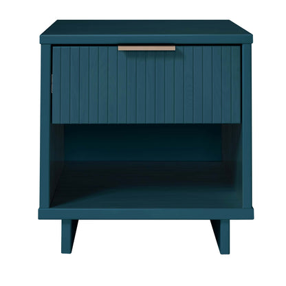 Granville nightstand with 1 drawer in teal blue solid wood, beadboard front and brass bar pull on Tampa Home & Garden Store