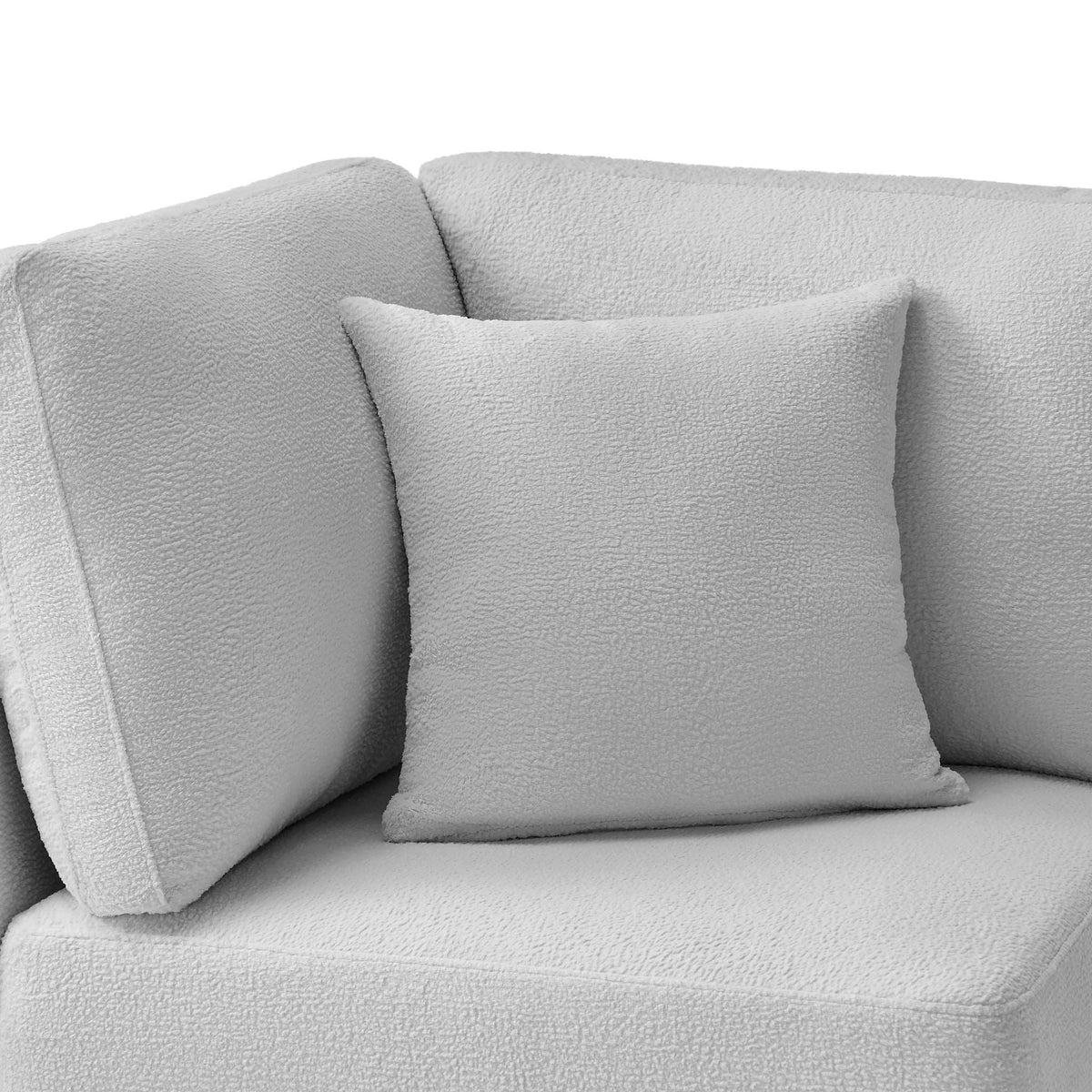 Corner wedge chair with three reversible cushions in gray boucle by HouseOfZazla on Tampa Home & Garden Store