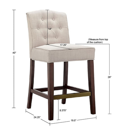Tufted Counter Stool with Button Tufted Back - Tan, HouseOfZazla, tan fabric, dark wood legs on Tampa Home & Garden Store