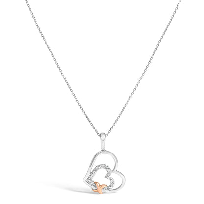 silver double heart pendant by Bids.com with diamonds and 10K rose gold accent on chain on Tampa Home & Garden Store