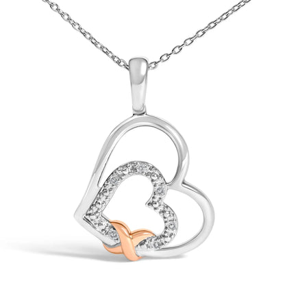 Sterling silver double-heart pendant necklace with diamond accents and 10K rose gold accent on Tampa Home & Garden Store