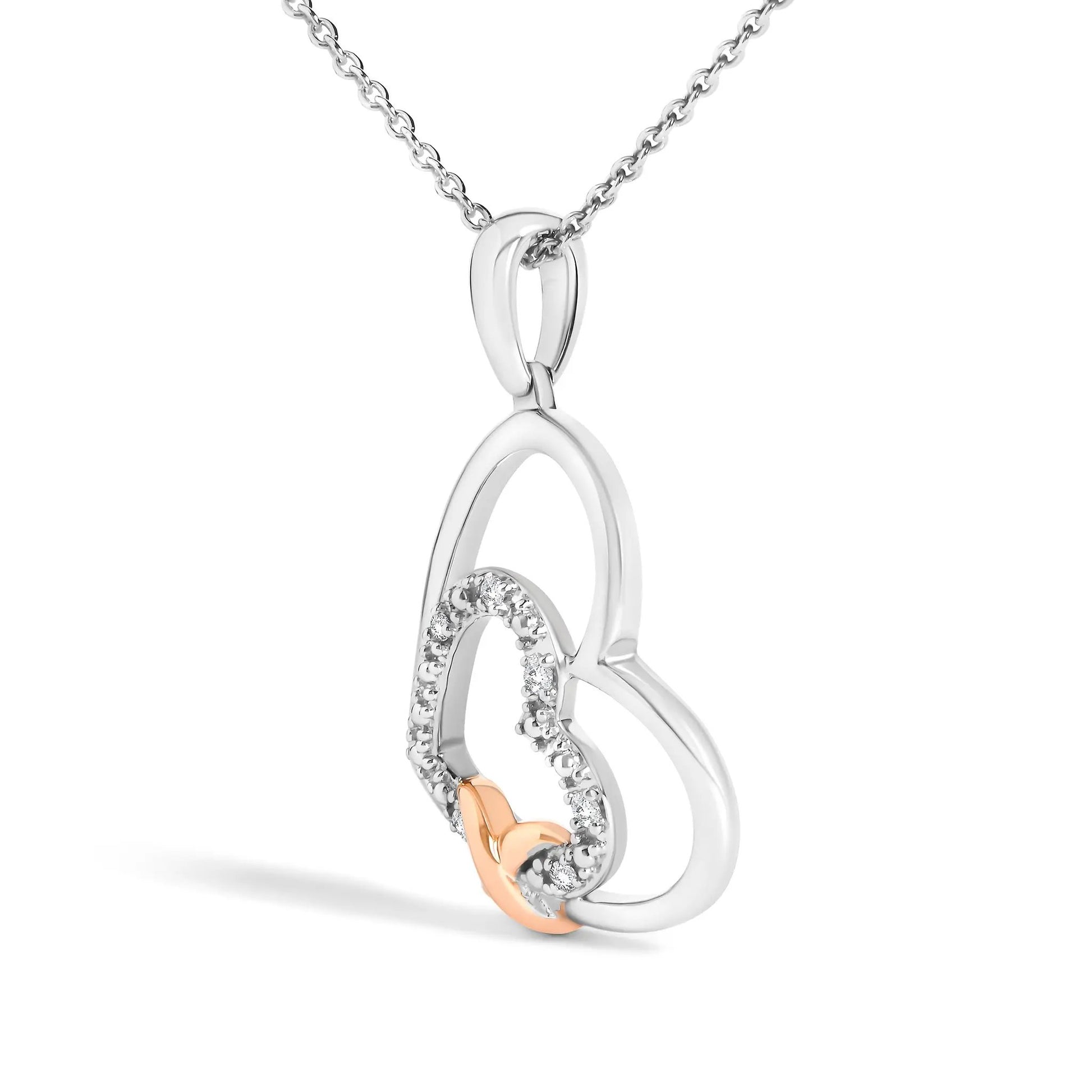 Double-heart pendant necklace in .925 silver with diamond pave and 10K rose gold accent Bids.com on Tampa Home & Garden Store