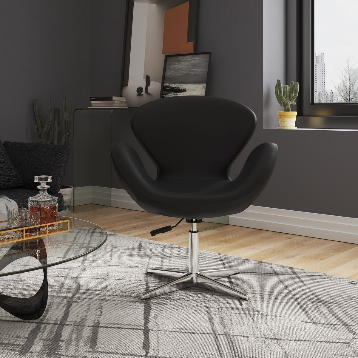 Raspberry swivel lounge chair with 360-degree rotation, black finish, HouseOfZazla on Tampa Home & Garden Store