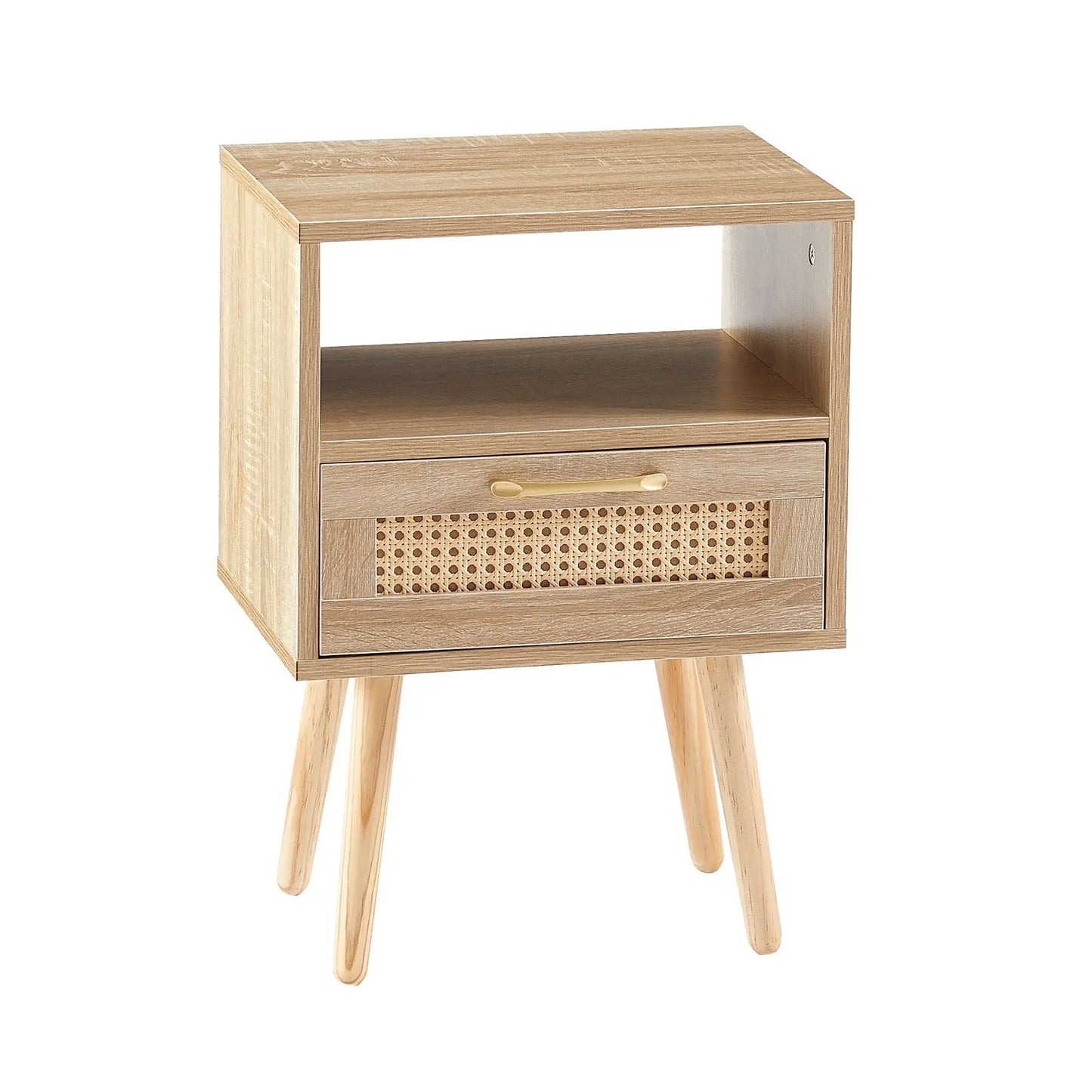 15.75-inch rattan end table with drawer, open shelf, cane-front panel and solid wood legs on Tampa Home & Garden Store