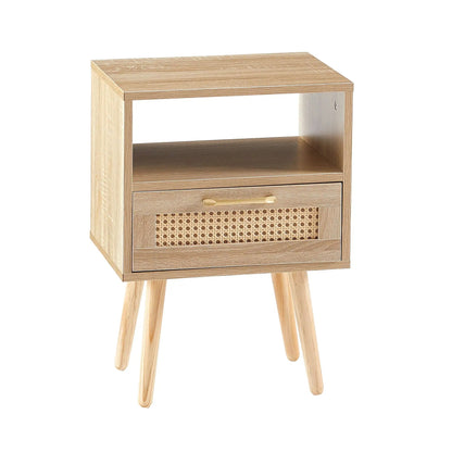 15.75-inch rattan end table with drawer, open shelf, cane-front panel and solid wood legs on Tampa Home & Garden Store