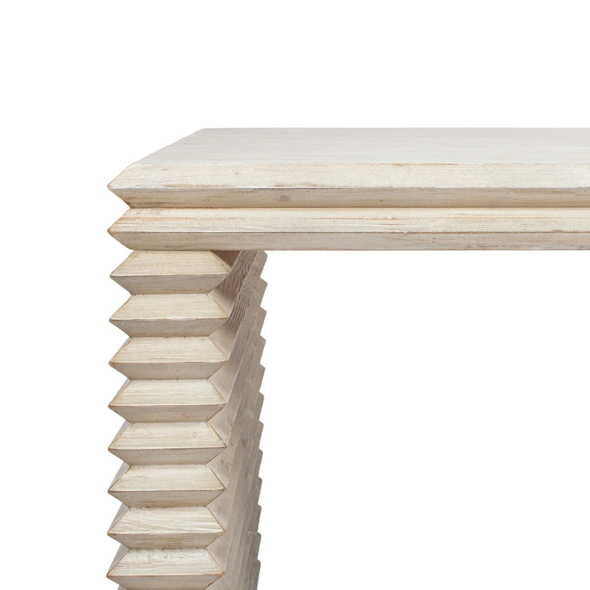 Geometric Waterfall Dining Table with Sculptural Base - White distressed wood, HouseOfZazla on Tampa Home & Garden Store