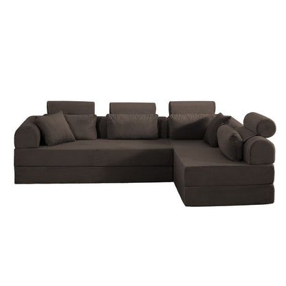 HouseOfZazla Modern L-Shape Stationary Sectional Sofa in brown ribbed fabric with chaise on Tampa Home & Garden Store