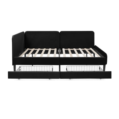 Upholstered Platform Sofa Bed with Drawers