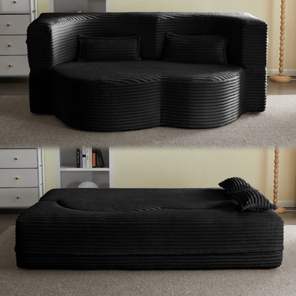 Floor convertible sleeper sofa bed with 2 pillows, black ribbed upholstery by HouseOfZazla on Tampa Home & Garden Store