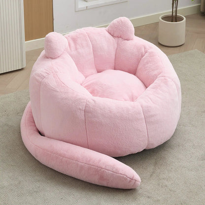 Cat shaped bean bag sofa in pink plush fabric with a long tail by Unique Piece Furniture on Tampa Home & Garden Store