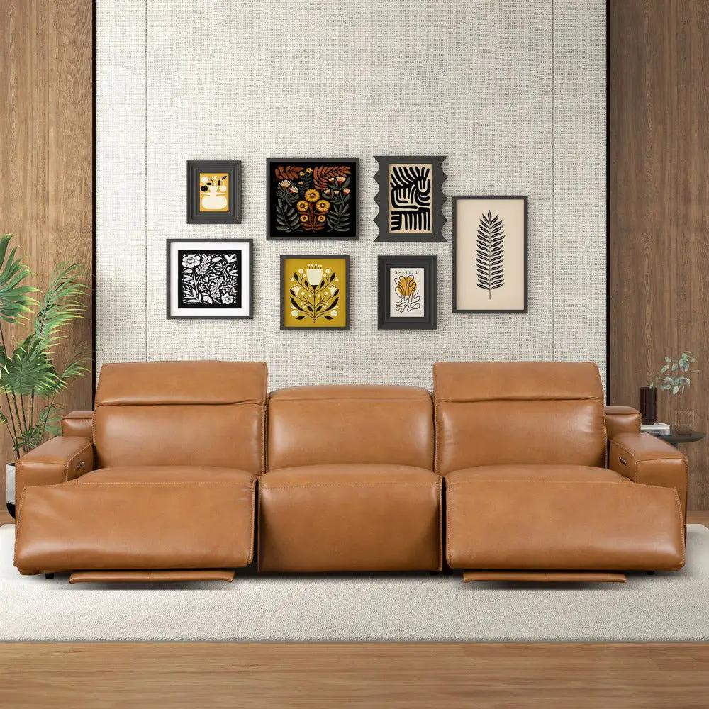 Urbana triple power recliner sofa tan leather, Unique Piece Furniture on Tampa Home & Garden Store