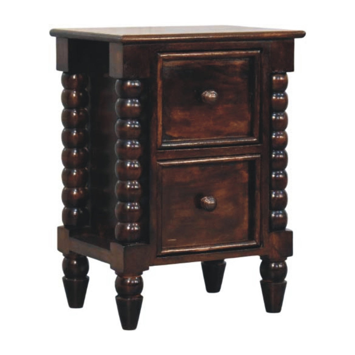 Nightstand HouseOfZazla solid wood spindle duo with two drawers in dark finish on Tampa Home & Garden Store