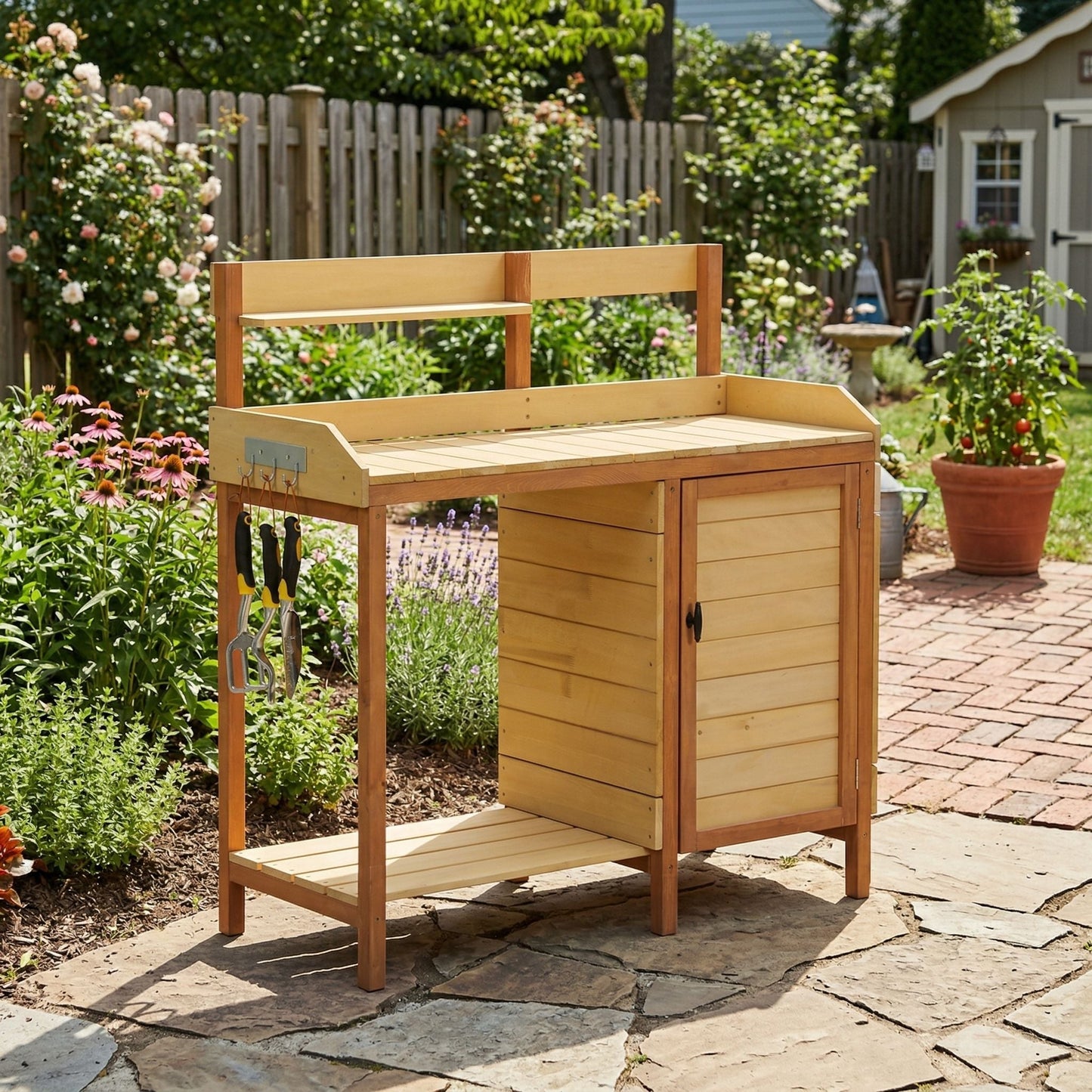 Outdoor Wooden Potting Bench and Sink for Patio