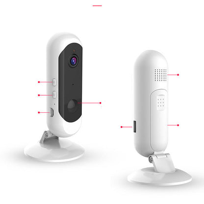 HD wireless battery camera Sell My Stuff, white body with black face, front and side views on a stand on Tampa Home & Garden Store