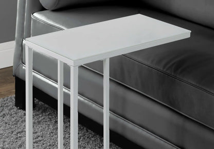 C-shaped white metal accent table with tempered glass top on Tampa Home & Garden Store